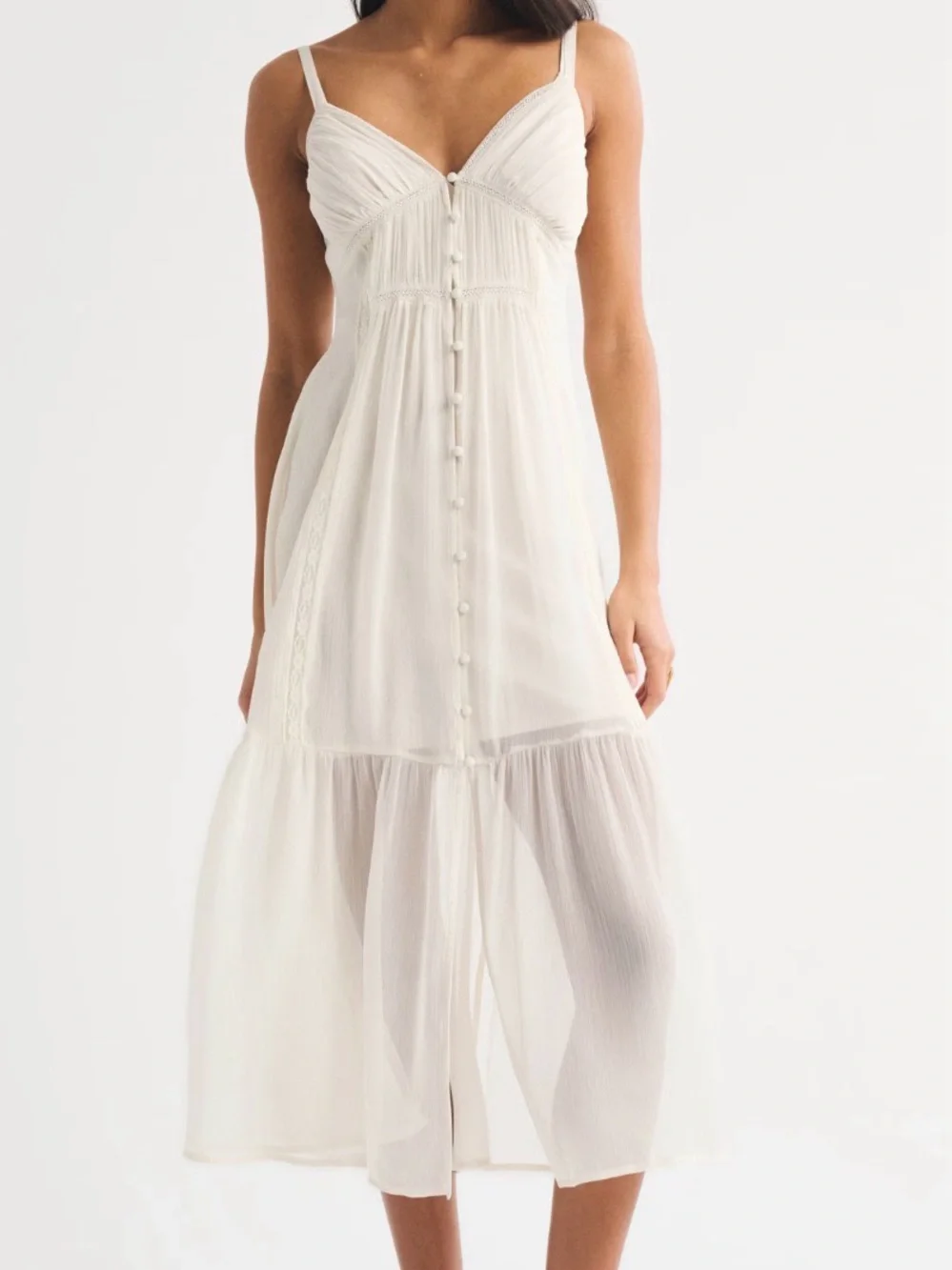 Abercrombie & Fitch Cream Lace-Trim Duster Dress